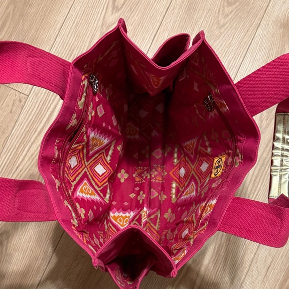 Rare Pink Canvas Tory Burch Tote Bag with Gold Accents - Picture 7 of 16